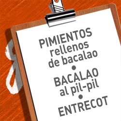 PIMIENTOS RELLENOS DE BACALAO + BACALAO AL PIL-PIL + ENTRECOT